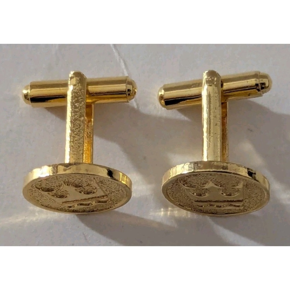 Royal Caribbean Officer's Cufflinks Gold Toned Round Crown & Anchor Vintage EUC - Picture 3 of 7